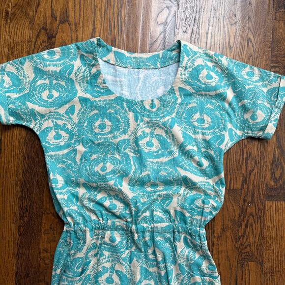 Raccoon Dress Handmade Amazing Quirky Trash Panda Dress Size XS/S Turquoise - Picture 6 of 7